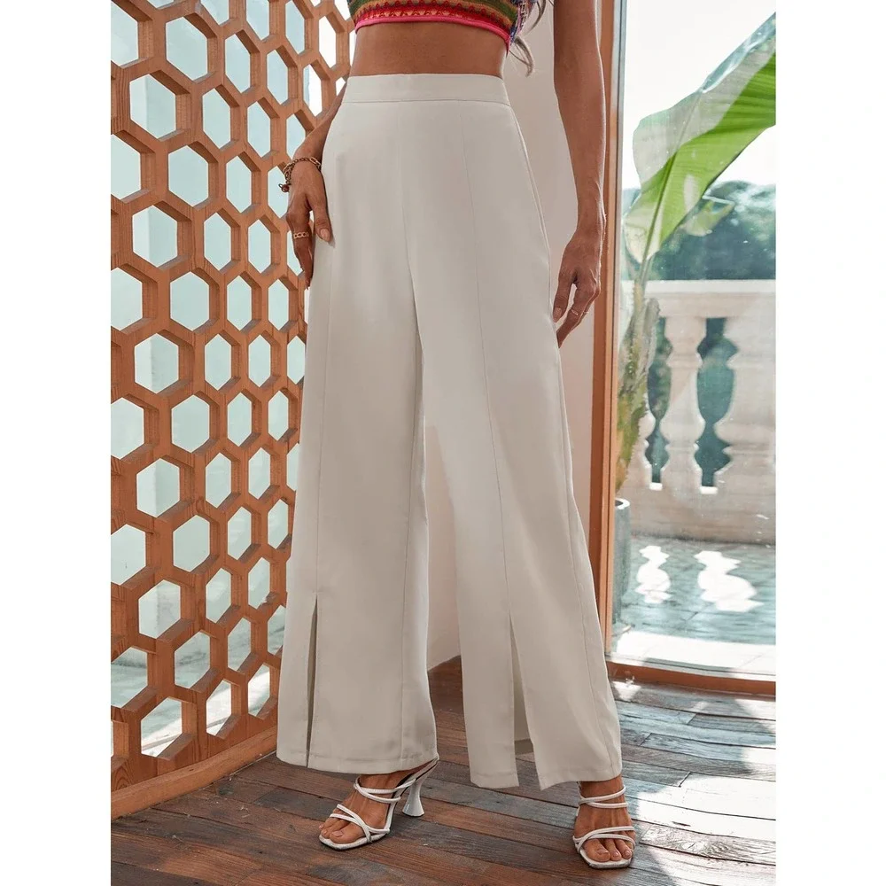 Split Hem Wide Leg Pants white high waisted - Picture 3 of 7